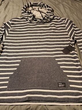 Hurley Gray & White Striped Hooded Pullover